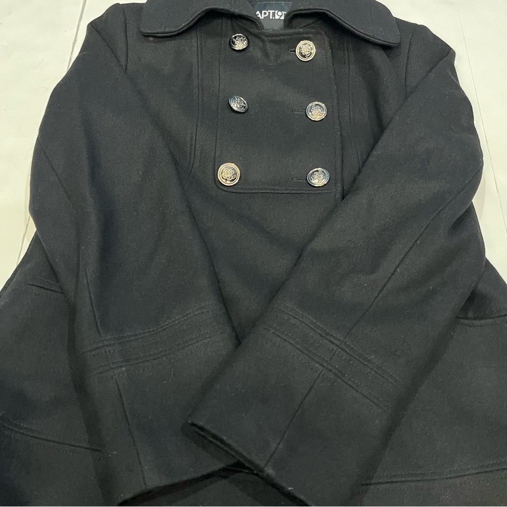 Apt 9 Recycled Wool Blend Black Pea Coat Button Snap Closure Women Size Medium - Picture 14 of 16